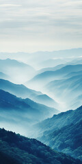 Mountain landscape with fog in the morning. Beautiful natural background. created with generative AI technology.