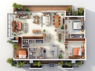 Floor Plan Top view Apartment Interior , Mockups Design 3D, High-quality Mockups, Generative Ai