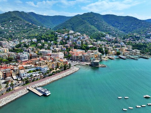 Panoramic aerial view of Rapallo. Genoa, Cinque Terre, Liguria, Italy