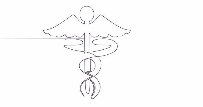 Self drawing line animation dollar sign and Caduceus symbol of medicine continuous one single line drawn concept video