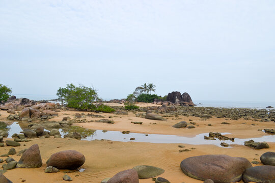 beautifully pantai batu nenek in temajuk beach of west kalimantan, Indonesia