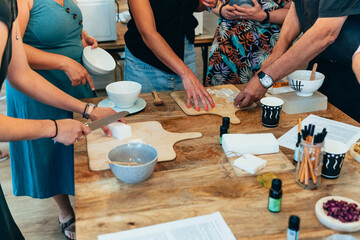Soap creation workshop. Handcrafted Soap Artistry: Women Crafting Natural Aromatic Bars