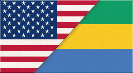 Flags of USA and Gabon. American and Gabon national flags