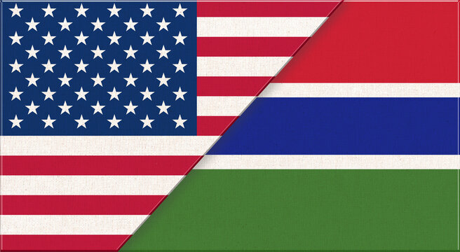 Flags of USA and Gambia. American and Gambian national flags