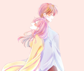 背中合わせの幸せそうな男女