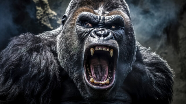 portrait of beast gorilla, furious animal, made with Generative AI