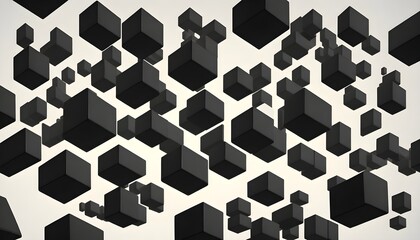 Black Solid Cubes: Realistic 3D Illustration with Shadows in Different Levels