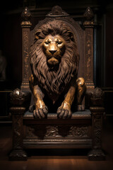 A lion sitting on a golden chair