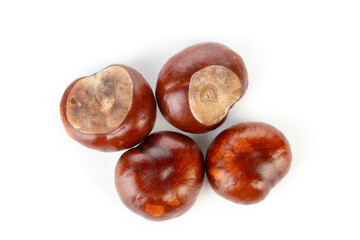 Bunch of horse chestnuts isolated on white background