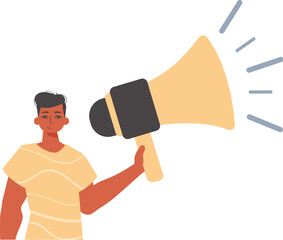 Fototapeta premium The derision is holding a bullhorn in his hand. Trendy style, Vector Illustration