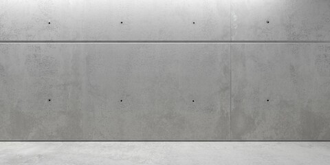 Naklejka premium Abstract empty, modern concrete wall or room with groove and rough floor - industrial interior background template with copy space