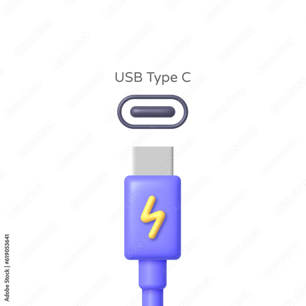 Poster 3d usb type c for mobile device design. 3d vector illustration