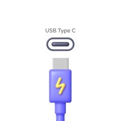 3d usb type c for mobile device design. 3d vector illustration