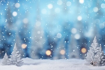 Fototapeta na wymiar Winter Wonderland Christmas Snow Background with Blurred Bokeh AI Generated