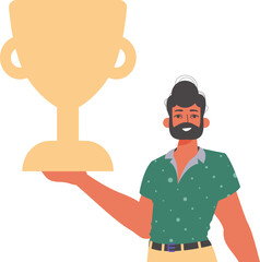 The derision holds the achiever 's cup in his template. Trendy style, Vector Illustration