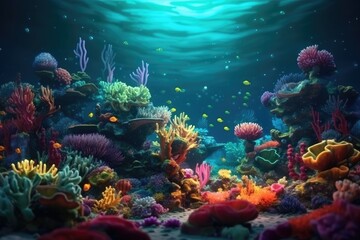 Naklejka na ściany i meble 3D underwater ocean scenery, Generative AI