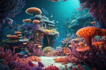3D underwater ocean scenery, Generative AI