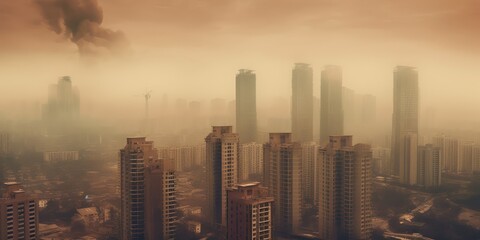 Generative AI. Air pollution in the city. The danger of dirty air in the city 3d illustration concept