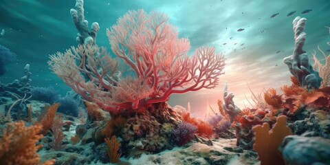 Fototapeta na wymiar 3D underwater ocean scenery, Generative AI