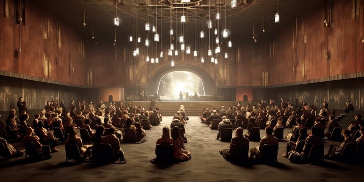 Generative AI. Brainwashing people into the room. Brainwashing in a sect 3d illustration concept