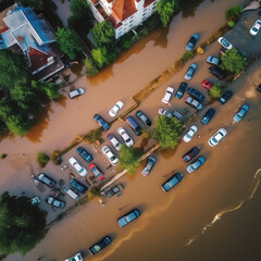 Street Submersion: Unveiling the Effects of a Natural Catastrophe through Aerial Views of Flooded Cars in Urban Areas. Ai Generative.