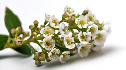 Close-up image of Lobularia maritima flower (Alyssum maritimum, or sweet alyssum) isolated on white background. Selective focus.