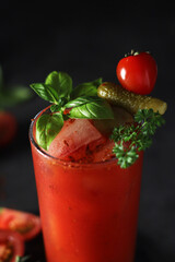 A glass with cold bloody mary cocktail	