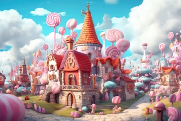 A fairytale candy castle town, Generative AI