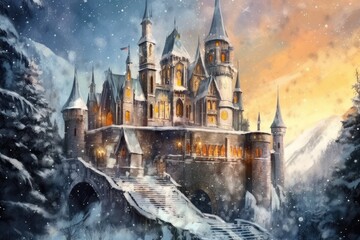 Illustration of fantasy art, fantasy world and castle , Generative AI
