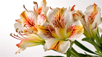 Alstroemeria (Peruvian lily or lily of the Incas) isolated on white background. Closeup of Orange Peruvian lily flower. Native plants in South America.