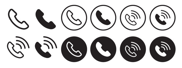 Phone icon set. Simple telephone receiver vector symbol. Black mobile call pictogram