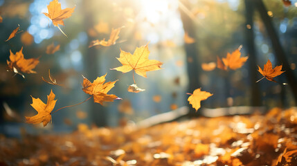 Magical Autumn, Leaves Dancing in the Wind. Generative Ai