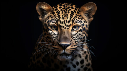 Jaguar face on black background. Generative Ai - obrazy, fototapety, plakaty