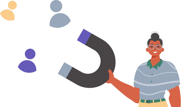 The Guy holds a attract chat up in his exorbitant , which attracts consider. Trendy style, Vector Illustration