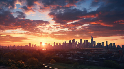 Fototapeta premium Stunning Sunset over the City Skyline. Generative Ai