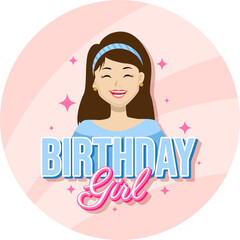 Birthday girl cute smiling celebration party banner template design vector