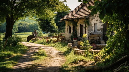 Naklejka premium Rustic Countryside Charm, Life in the Village. Generative Ai