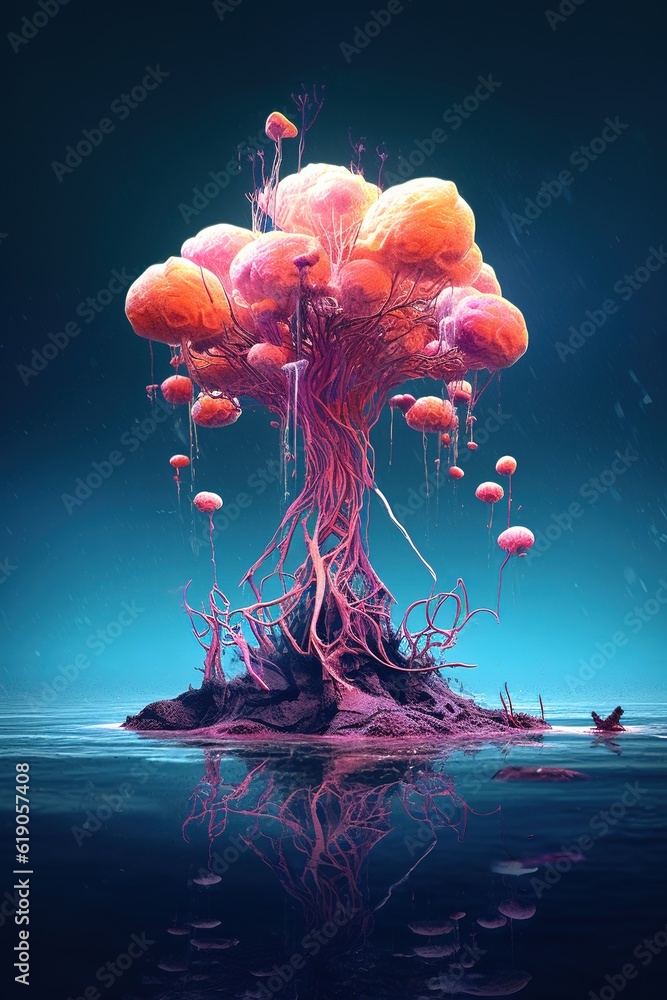 Poster a tree that is out in the ocean floating by itself