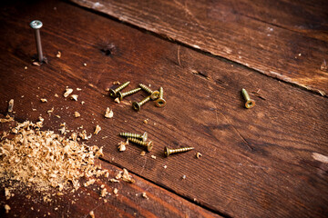 working tool rasp, drill shavings. wood processing concept