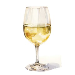 Glass of white wine in watercolor. AI-generated art.