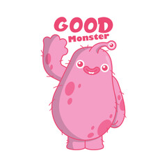 CUTE PINK GOOD MONSTER CARTOON VECTOR