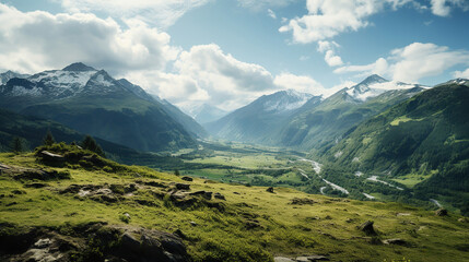 Fototapeta premium Captivating Landscapes, Mountains and Valleys. Generative Ai