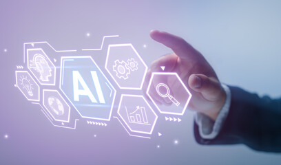 Ai artificial intelligence analytics Managing complex big data System processing and automation Intelligent technology, information global computer connectivity, changing digital age tech in business.