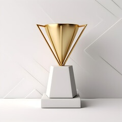 the winner's trophy, Minimalism, gold, white background Generative AI
