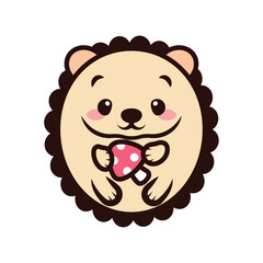 A CUTE HEDGEHOG IS HOLDING A MUSHROOM CARTOON VECTOR