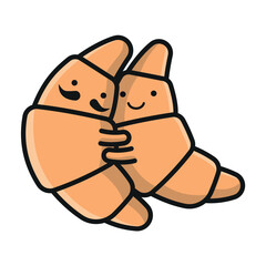 CUTE CROISSANT COUPLE CARTOON VECTOR