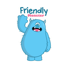 CUTE BLUE FRIENDLY MONSTER CARTOON VECTOR