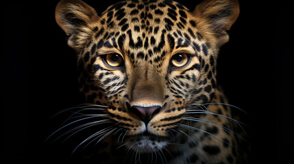 Jaguar face on black background. Generative Ai