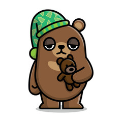 CUTE BEAR WITH SLEEPY EYES CARTOON VECTOR