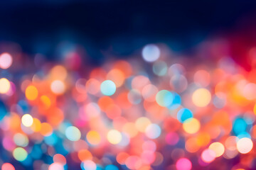 Multicolored defocused lights background. Abstract blurry festive backdrop. Generative AI.